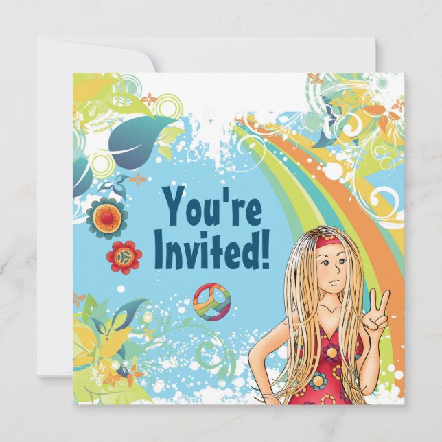 Peace Blonde Hippie Girl Birthday Party Invitation (Front)