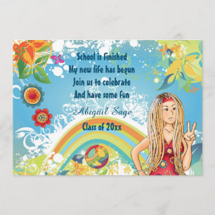 Peace Blonde Hippie Girl Graduation Invitation