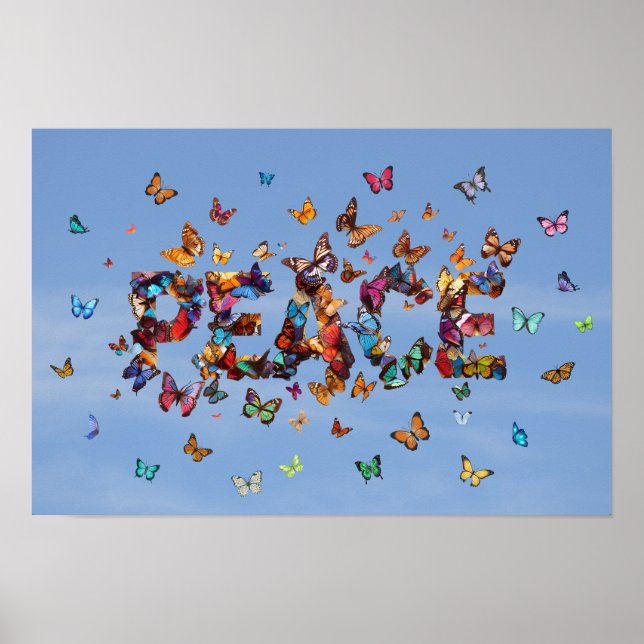 PEACE Blue Sky Butterflies | Motivational Hope Art Poster (Front)