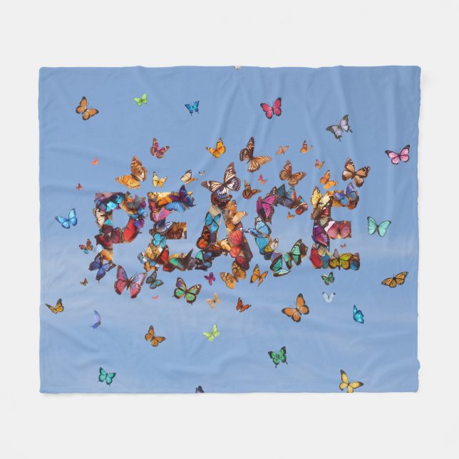 PEACE Blue Sky Butterflies | Motivational Hope Joy Fleece Blanket (Front (Horizontal))