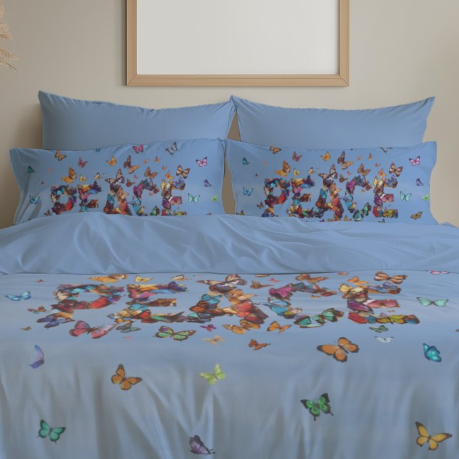 PEACE Blue Sky Butterflies | Motivational Hope Joy Pillowcase (Creator Uploaded)