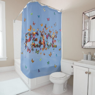 PEACE Blue Sky Butterflies   Motivational Hope Joy Shower Curtain