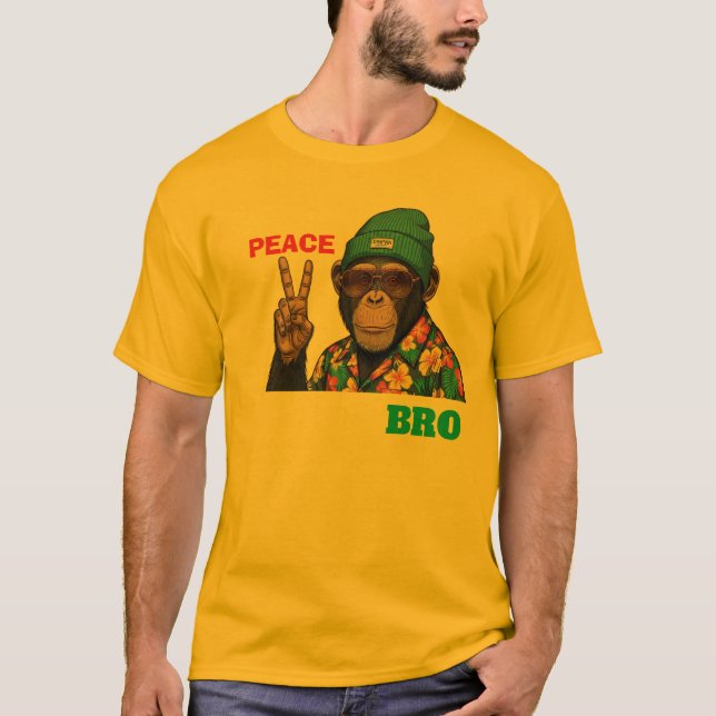 Peace Bro Chimpanzee Graphic T-Shirt - Cool Monkey (Front)