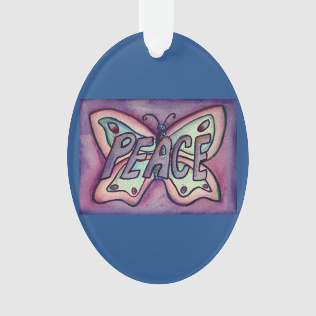 Peace Butterfly Word Art Gift Holiday Ornament (Front)