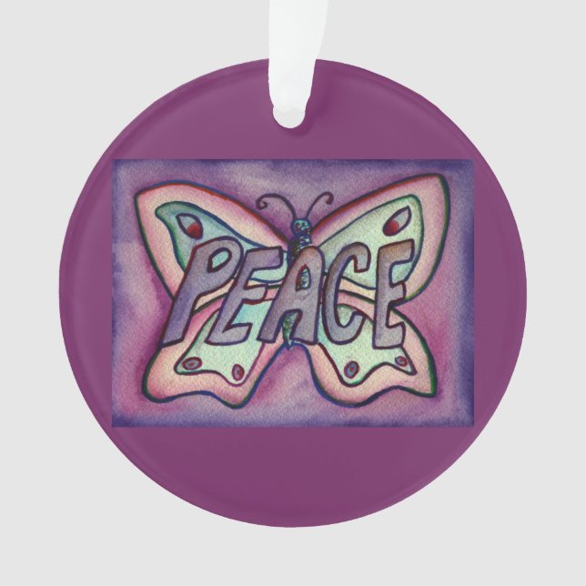 Peace Butterfly Word Art Gift Holiday Ornament (Front)