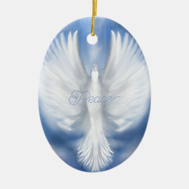 Peace Christmas Holiday New Years Dove Flat Card Ceramic Ornament (Front)
