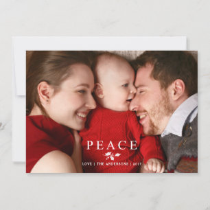 Peace Christmas Holly Branch Simple Photo Overlay Holiday Card