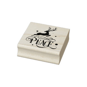 Peace Christmas Leaping Reindeer Modern Rubber Stamp