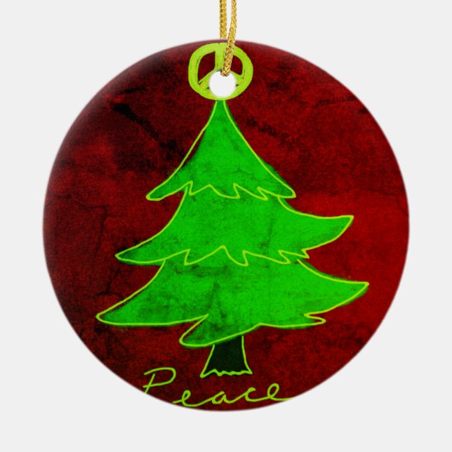 Peace Christmas Tree Abstract Art Ceramic Ornament (Front)