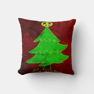 Peace Christmas Tree Abstract Art Cushion