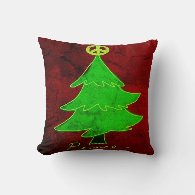 Peace Christmas Tree Abstract Art Cushion (Front)