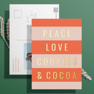 Peace & Cocoa Gold Foil Holiday Postcard