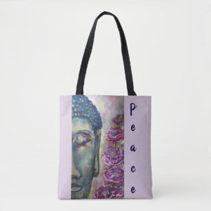 Peace Colourful Buddha Face Watercolor Art Tote Bag