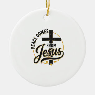 Peace Comes From Jesus Christian Cross Shirt Ceramic Ornament