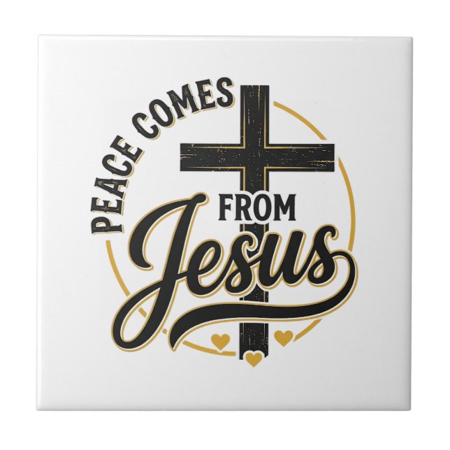 Peace Comes From Jesus Christian Cross Shirt Ceramic Tile (Front)