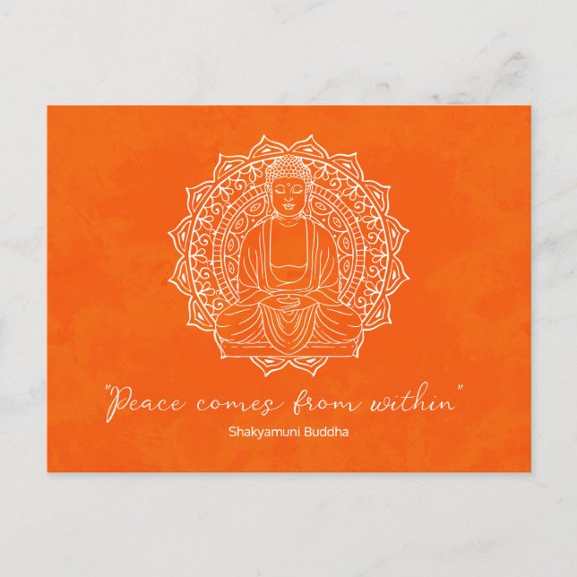 Peace Comes From Within Shakyamuni Buddha Orange Postcard (Front)