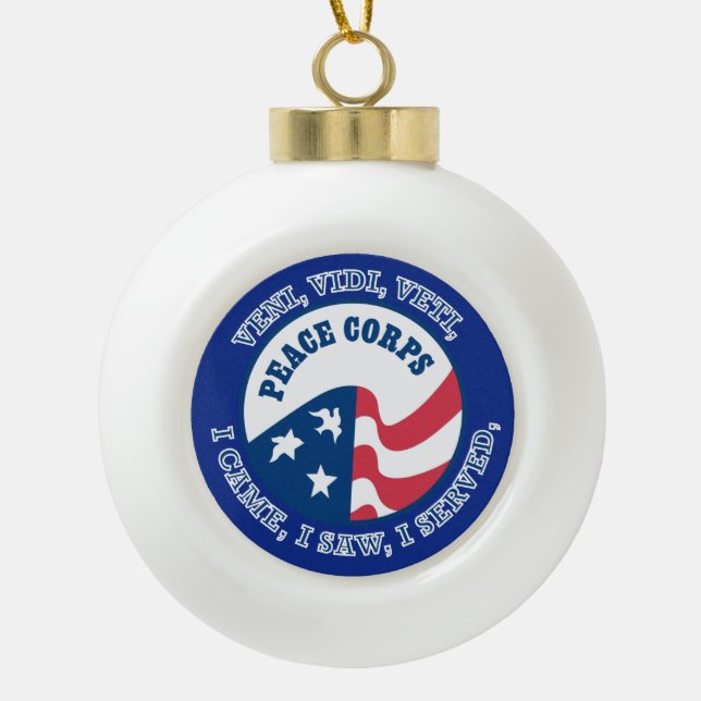Peace Corps VVV Shield Ceramic Ball Christmas Ornament (Front)