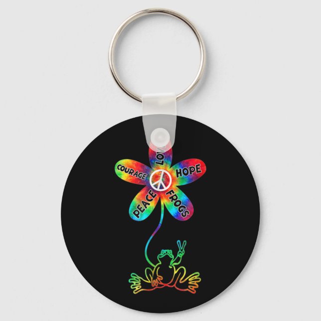 Peace Courage Love Hope Frogs Hippie Key Ring (Front)