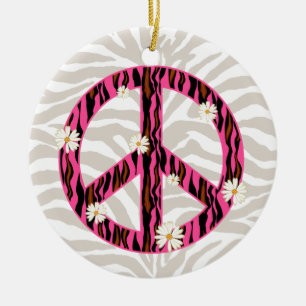 PEACE daisy flower zebra friendship ornament pink