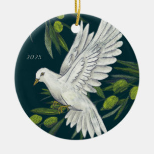 Peace Dove and Olive Branches Christmas Holiday Ceramic Ornament