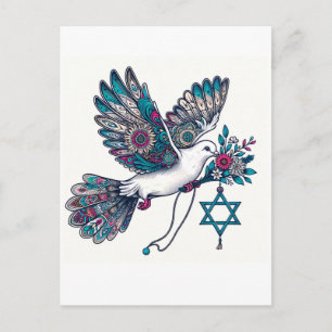 Peace Dove and Star of David  Flowers Postcard