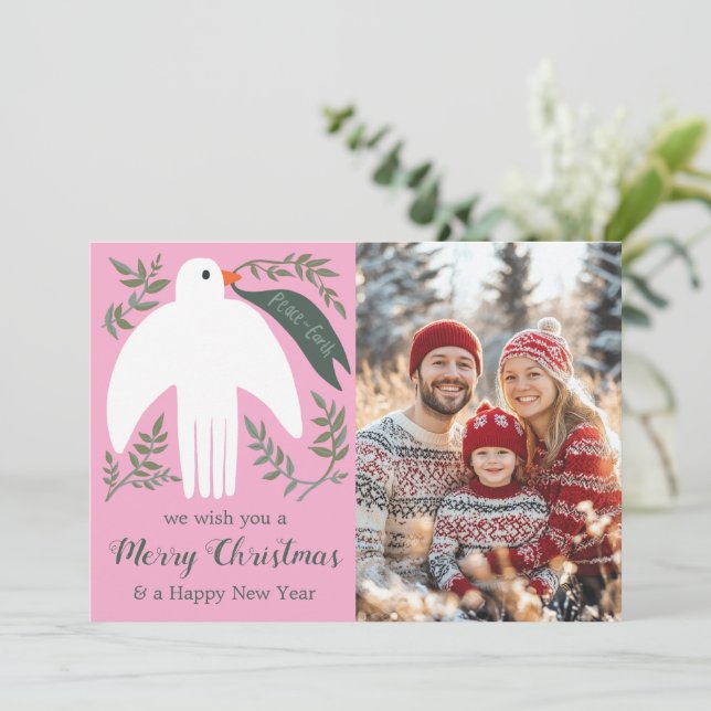 Peace Dove Christmas Holiday CUSTOM PHOTO Card (Standing Front)