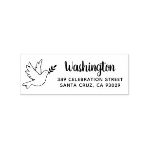 Peace Dove Drawing Family Name Return Address Rubber Stamp