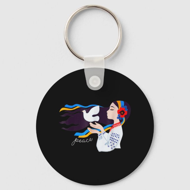 peace dove girl Support Ukraine Stand With Ukraini Key Ring (Front)