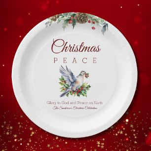 Peace Dove Holly Christian Christmas Paper Plate