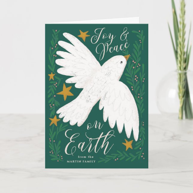 Peace Dove Illustrated Family Christmas Card (Front)