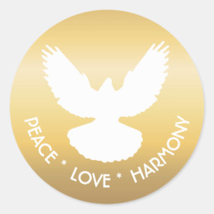 Peace Dove in Flight White on Gold Simply Elegant  Classic Round Sticker