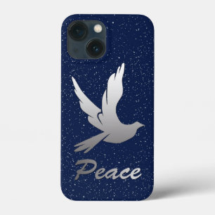 Peace Dove in Silver Grey Against a Starry Sky iPhone 13 Mini Case