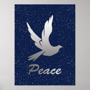 Peace Dove in Silver on a Starry Sky Background  Poster