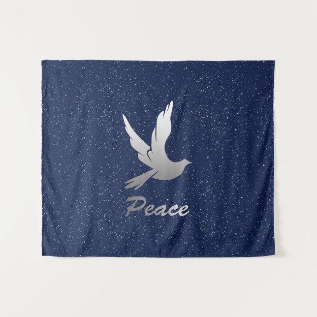 Peace Dove in Silver on a Starry Sky Background  Tapestry (Front (Horizontal))