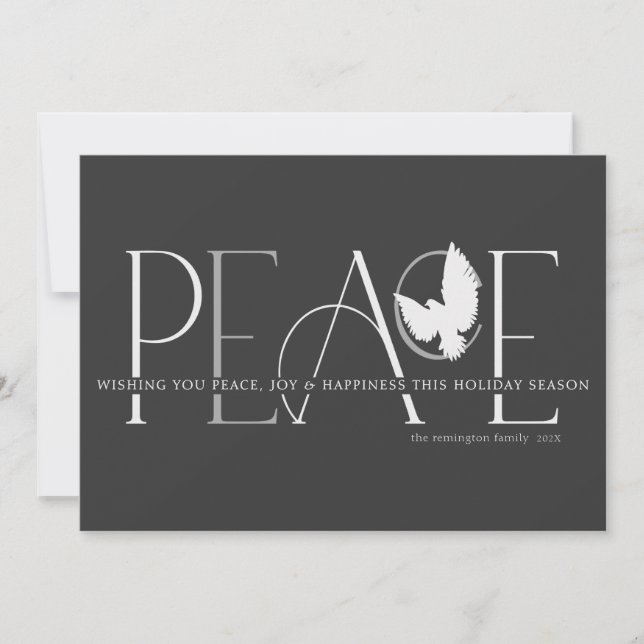 Peace Dove Love Joy Black Holiday Card (Front)
