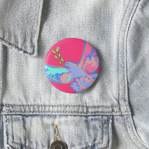 Peace dove, no war hot pink 3 cm round badge