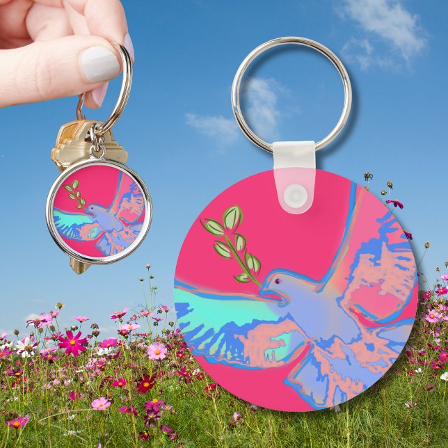 Peace dove, no war hot pink key ring (Creator Uploaded)
