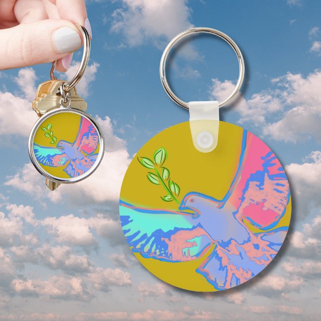 Peace dove, no war yellow  key ring (Creator Uploaded)