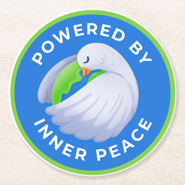 Peace Dove Paper Coasters - Powered by Inner Peace (Front)