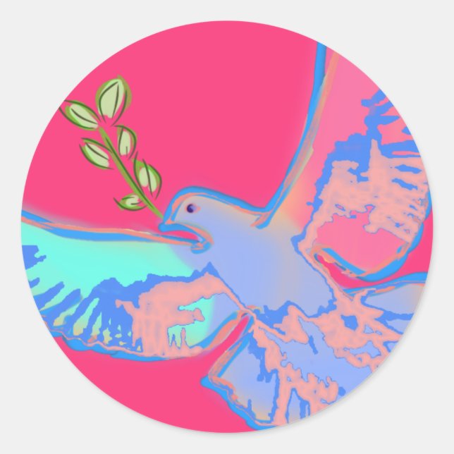 Peace dove Pop art in hot pink Classic Round Sticker (Front)