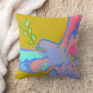 Peace dove Pop art in ochre yellow  Cushion