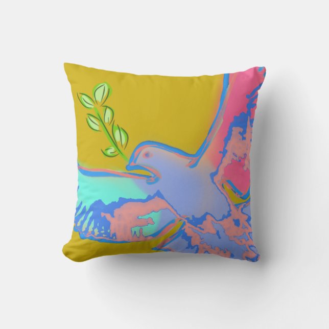 Peace dove Pop art in ochre yellow  Cushion (Front)