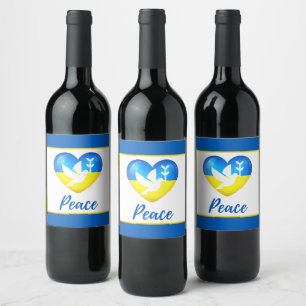 Peace Dove Ukraine Flag Heart Wine Label