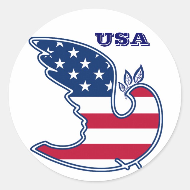 Peace Dove. USA Patriotic Design Classic Round Sticker (Front)