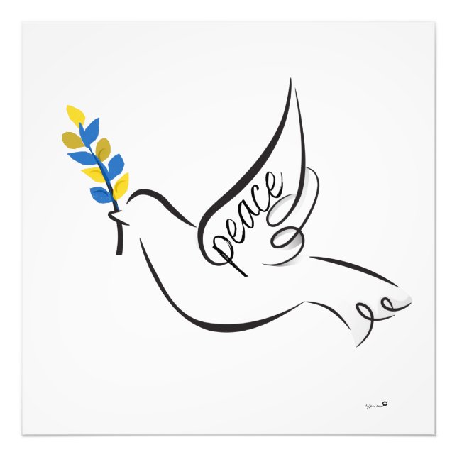 Peace Dove w/ Olive Branch in Ukraine Flag colours Photo Print (Front)