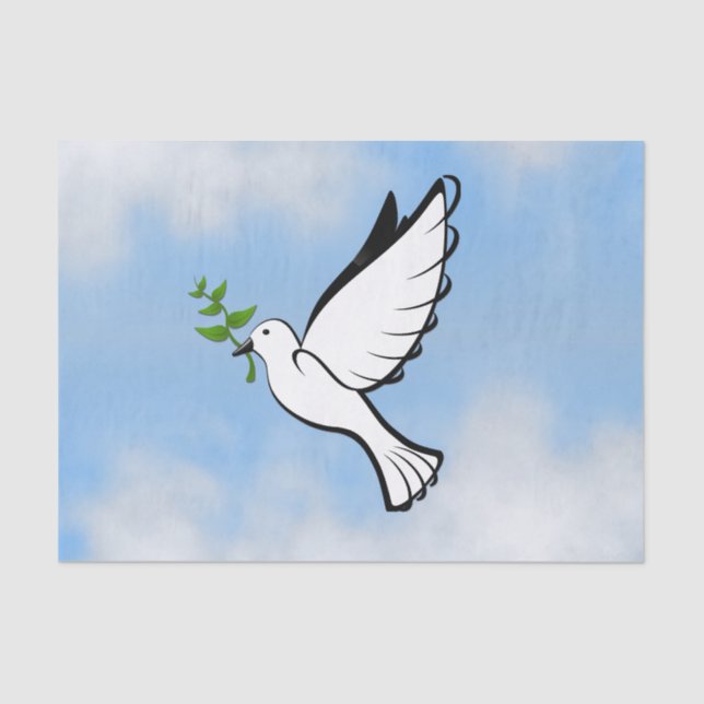 Peace Dove with Olive Branch in Cloudy Blue Sky Tissue Paper (Front)