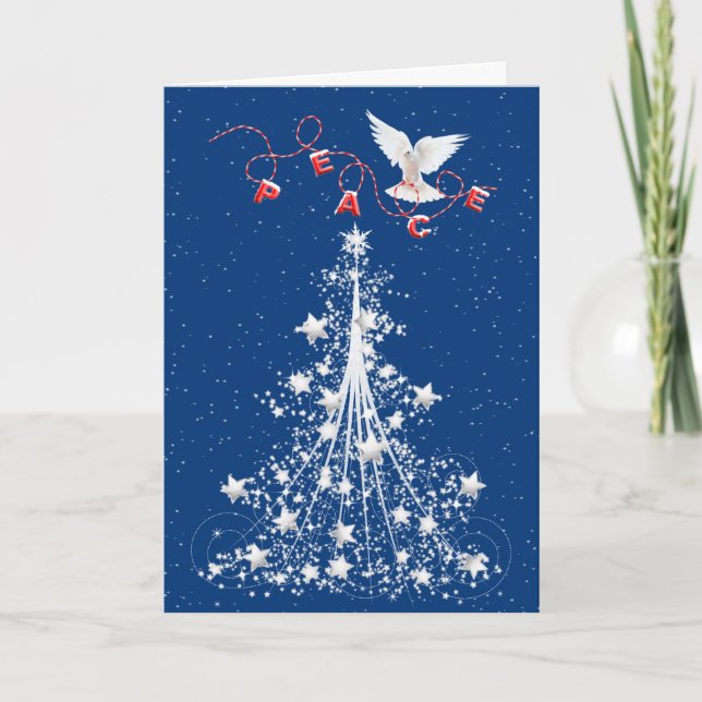 Peace Dove With Star Christmas Tree Holiday Card (Front)