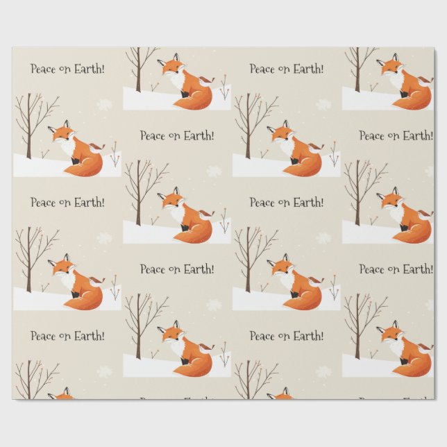  Peace Earth Minimalist Fox Bird Animal Wrapping Paper (Flat)