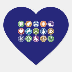 Peace & Eco Symbols Heart Sticker