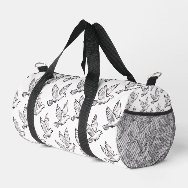 Peace Elegance White Graceful Dove Pattern Wedding Duffle Bag (Right Corner)